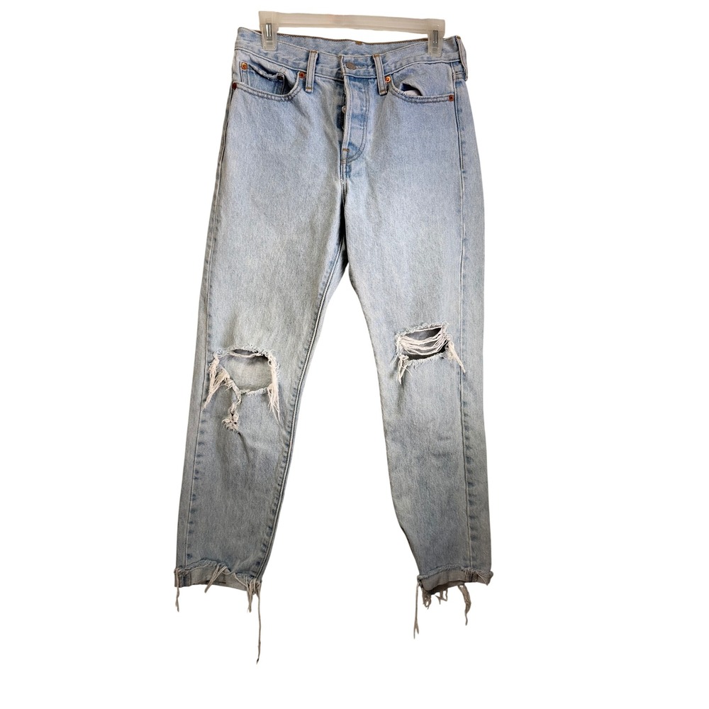 Levis 501 High Waisted Original Fit Distressed Ripped High Rise Jeans 27 Cotton